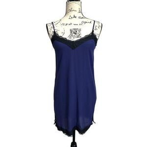 Express Y2K Indigo Lace Trim Intimate Style Slip Mini Dress, XS